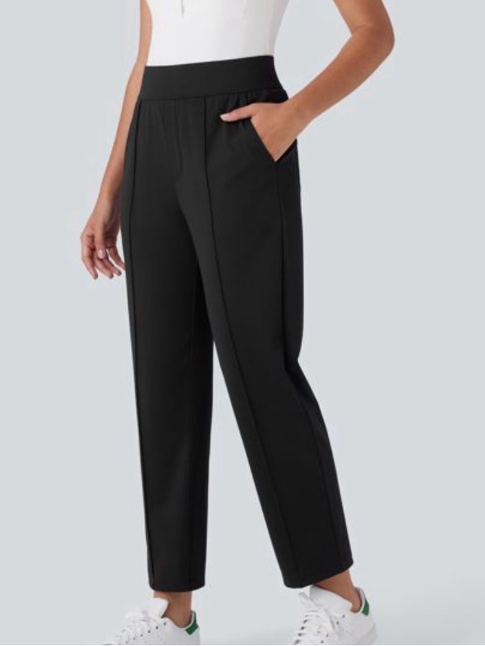Halara High Waisted Pants Size Large Black Pockets Quick Dry Golf UPF40+